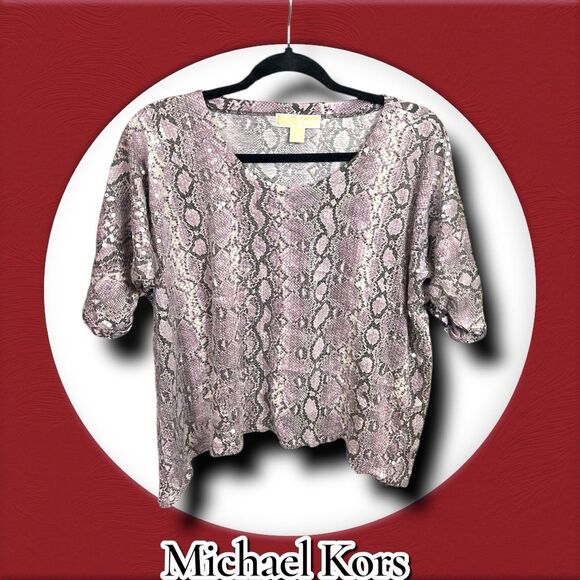 Pre-Owned EUC Michael Kors Sequin Snake Print Top – Size M – 100% Rayon - Picture 1 of 6